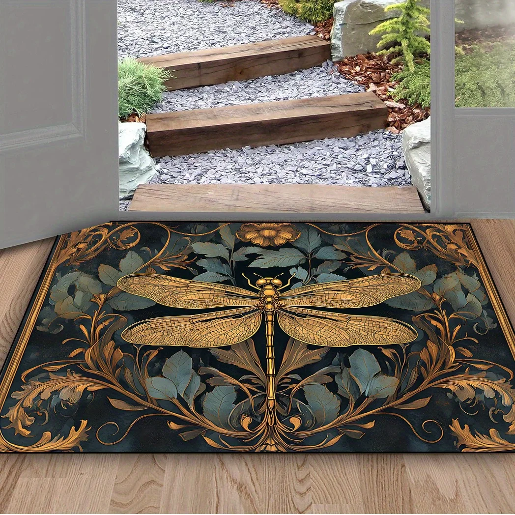 1pc Elegant Dragonfly Pattern Non-slip Welcome Door Mat, Durable and Machine Washable - Perfect for Entrance, Living Room