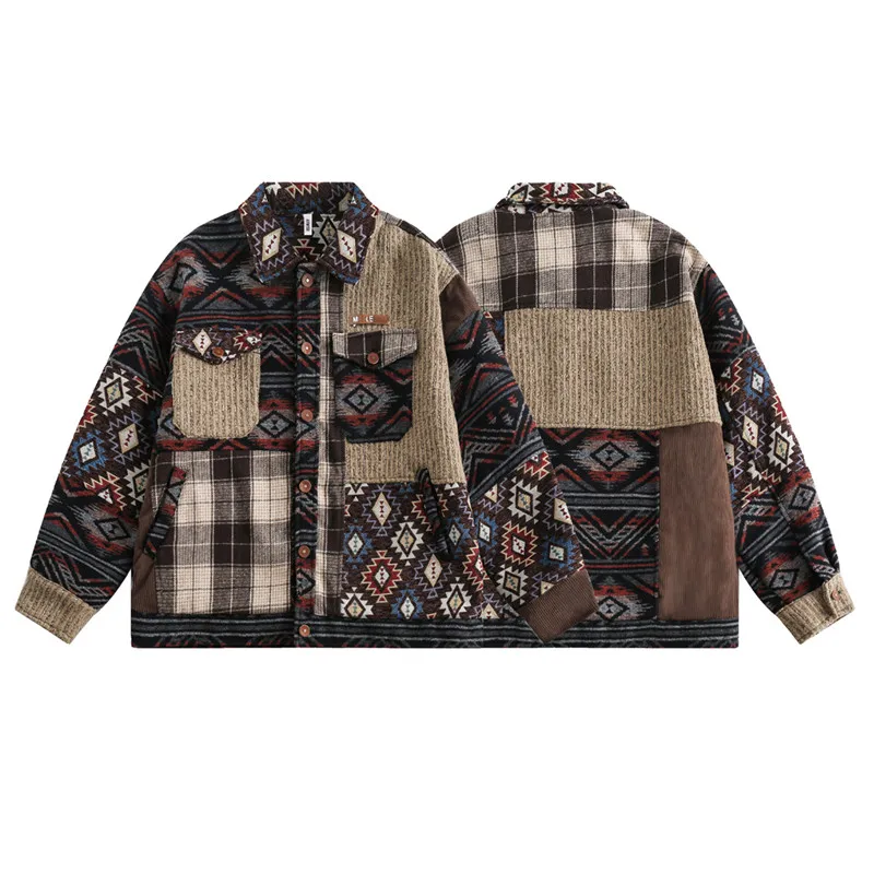 Chaquetas de gran tamaño con busto de 128-140cm para mujer, chaquetas holgadas informales de estilo étnico con empalme Retro americano, abrigos