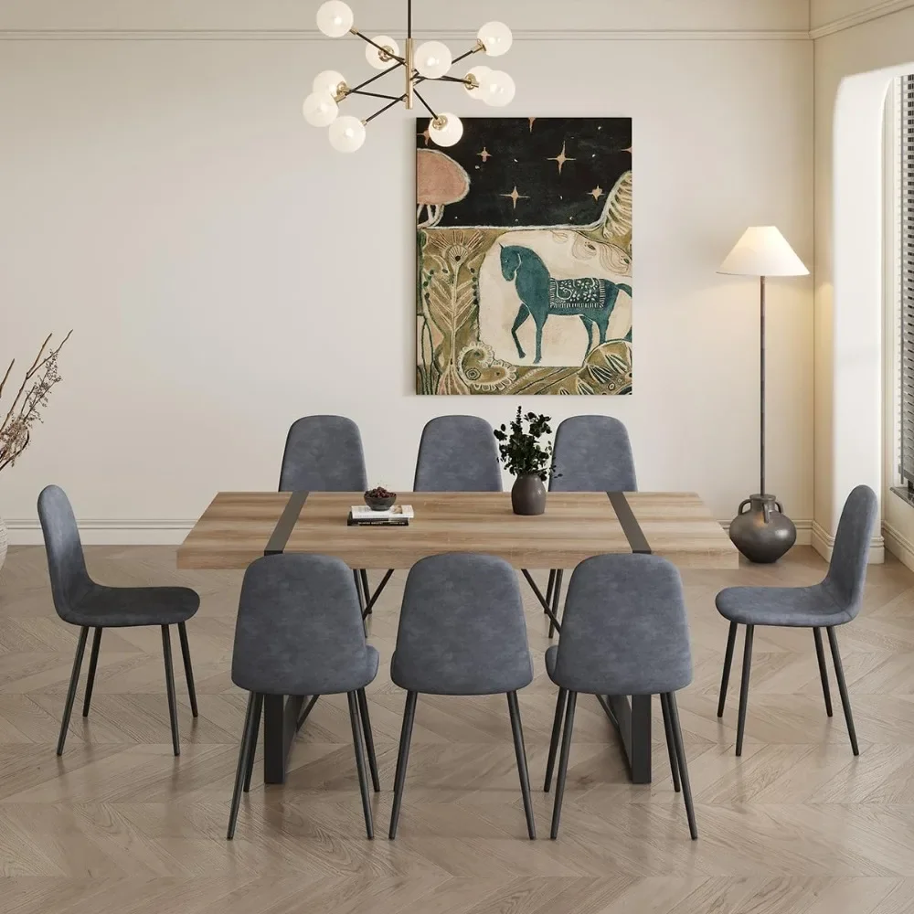 

Dining Table Set for 8，9 Piece Dining Table Set，71'' Kitchen Table and Suede Nap Fabic Chairs Set of 8 for Kitchen Room