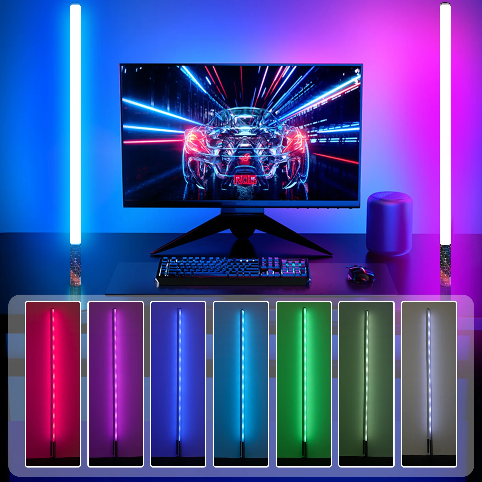 LUXCEO 2PCS 120cm LED RGB Mood Light Photography Background Atmosphere Lamp Colorful Floor Corner Lighting for Bar Room Party