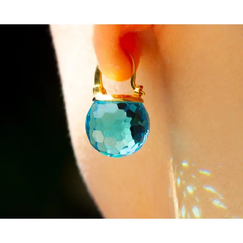 Popular Fashion Gold Round Earrings Blue Imitation Crystal Women's Gifts Customized Jewelry