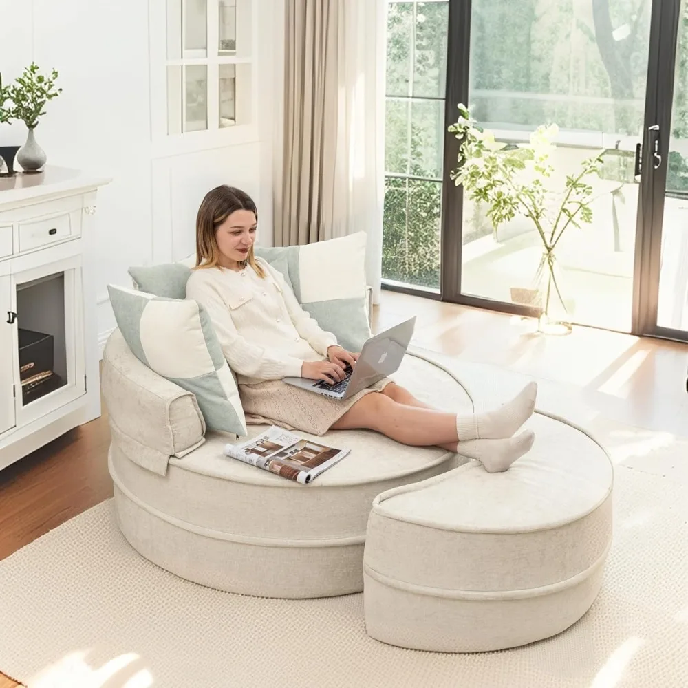 كرسي كبير جدًا مع مسند و5 وسائد، صالة تشيس دائرية مريحة للقراءة الداخلية، كرسي زاوية غرفة المعيشة Readi #3