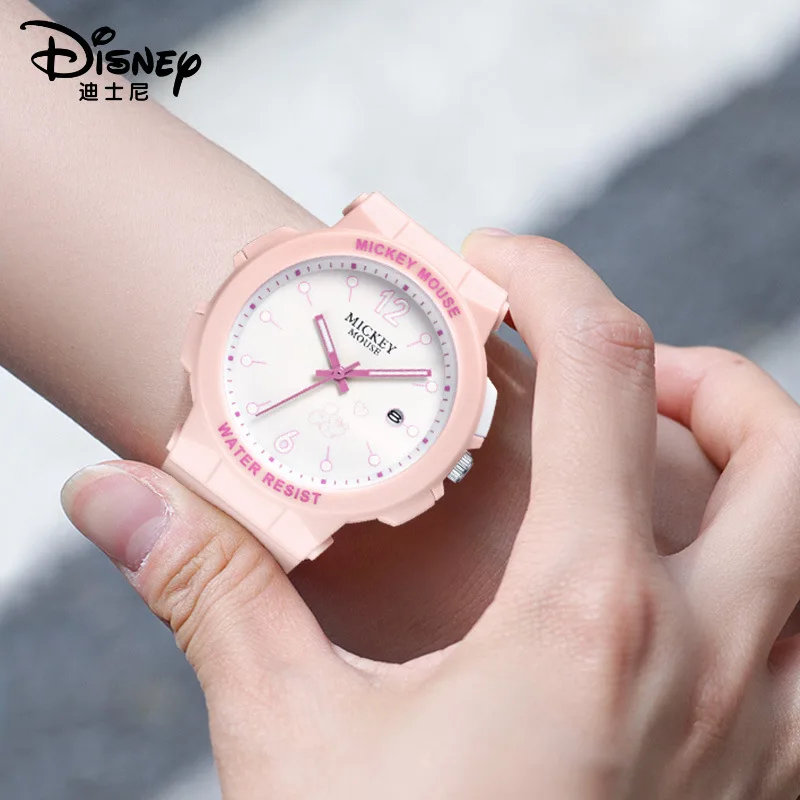 Disney Originele Mickey Mouse Meisje Mode Cartoon Quartz Horloge Jonge Dame Graffiti Tpu Band Student Tiener Nieuwe Datum Horloge