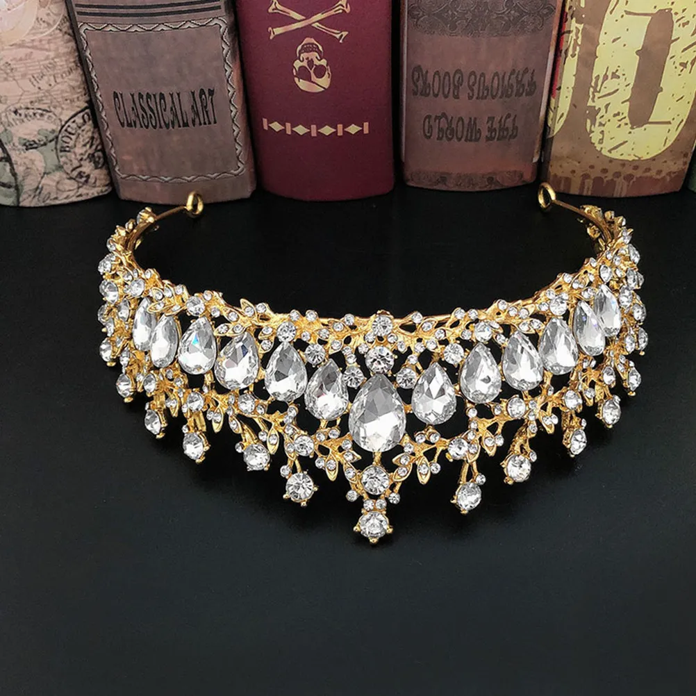 

Brilliant Bride Crown Elegant Gold White Wedding Headdress Party Hair Ornament Wedding Dress Accessories Water Drill Tiara