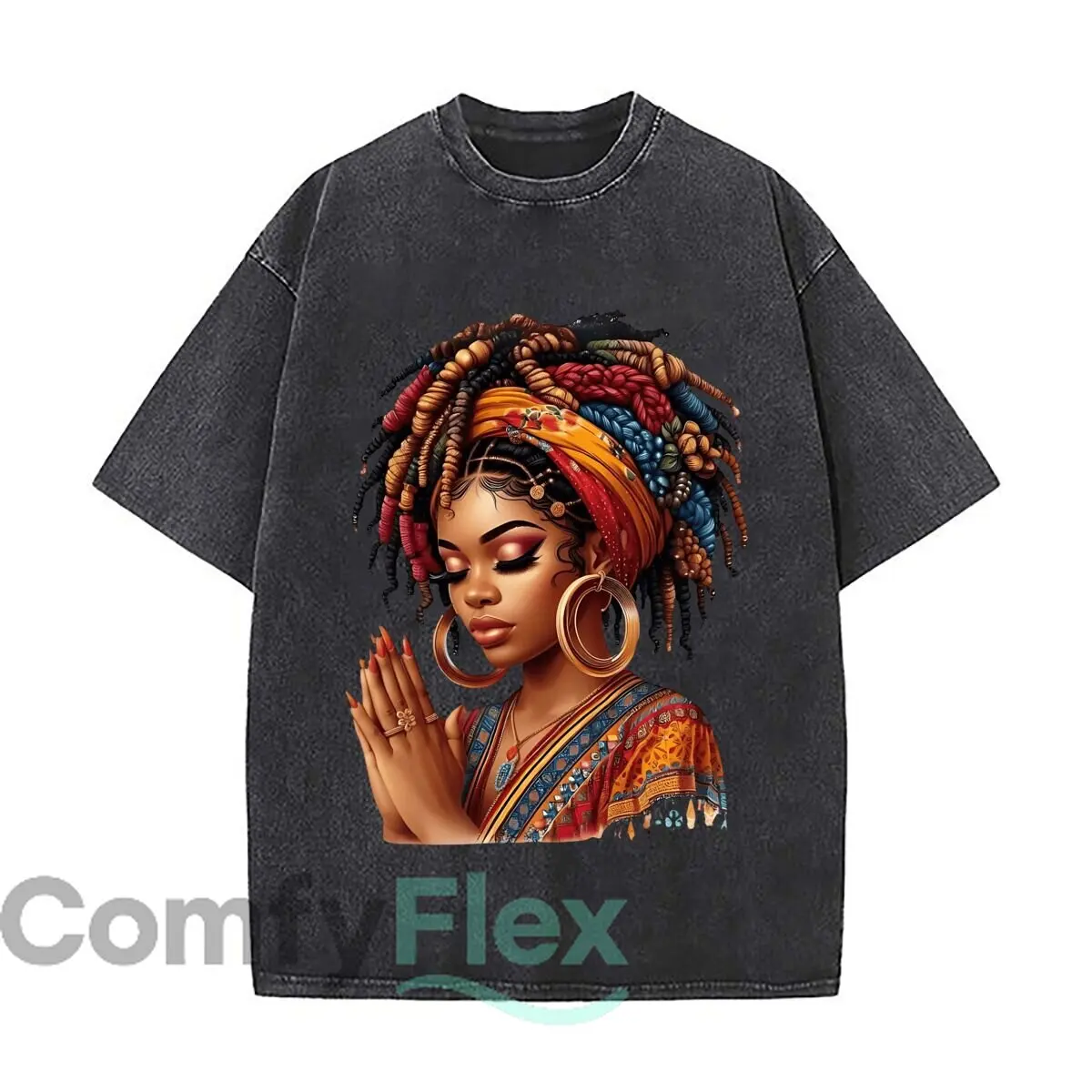 Vibrant African Woman Ethnic Distressed Faded Baggy Streetwear Tops for Park Hangouts
