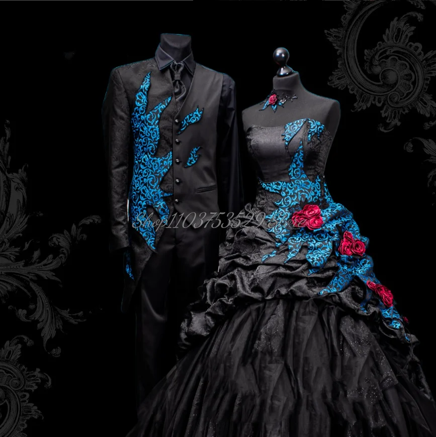 Black Vintage Gothic Prom Dresses Delicate Sheath Lace Up Appliques 3D Floral Puffy Pleated Backless Ruffle Steampunk Gowns