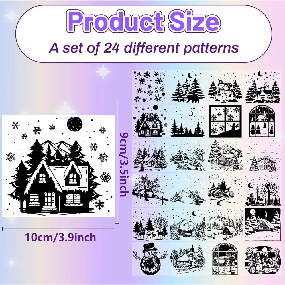 24Pcs Christmas Decals Silhouettes Mason Jar Decor Snowman Tree Flower Laser Silhouette Cutouts for Jars Wall making kit