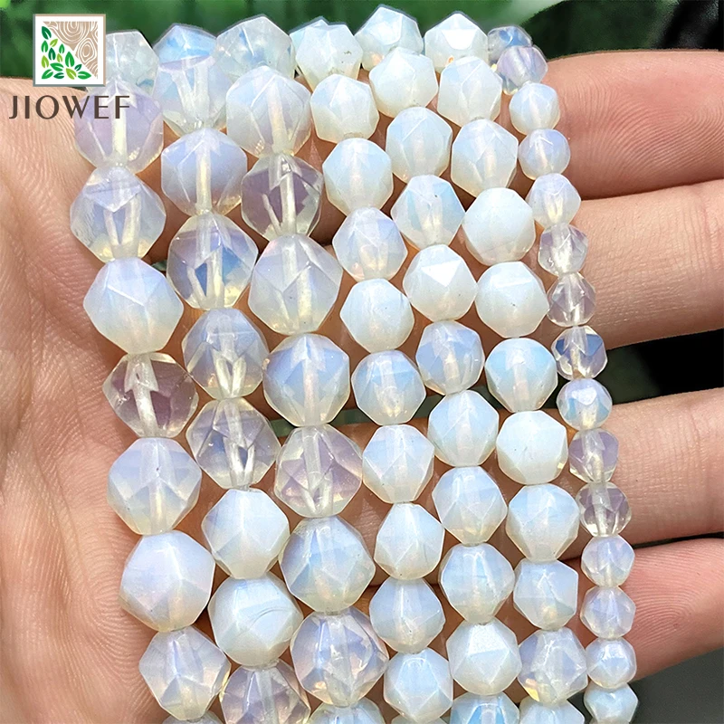 Smooth Faceted Natural White Opalite Quartz Spacer Loose Beads for Jewelry Making DIY Bracelet Necklace 14