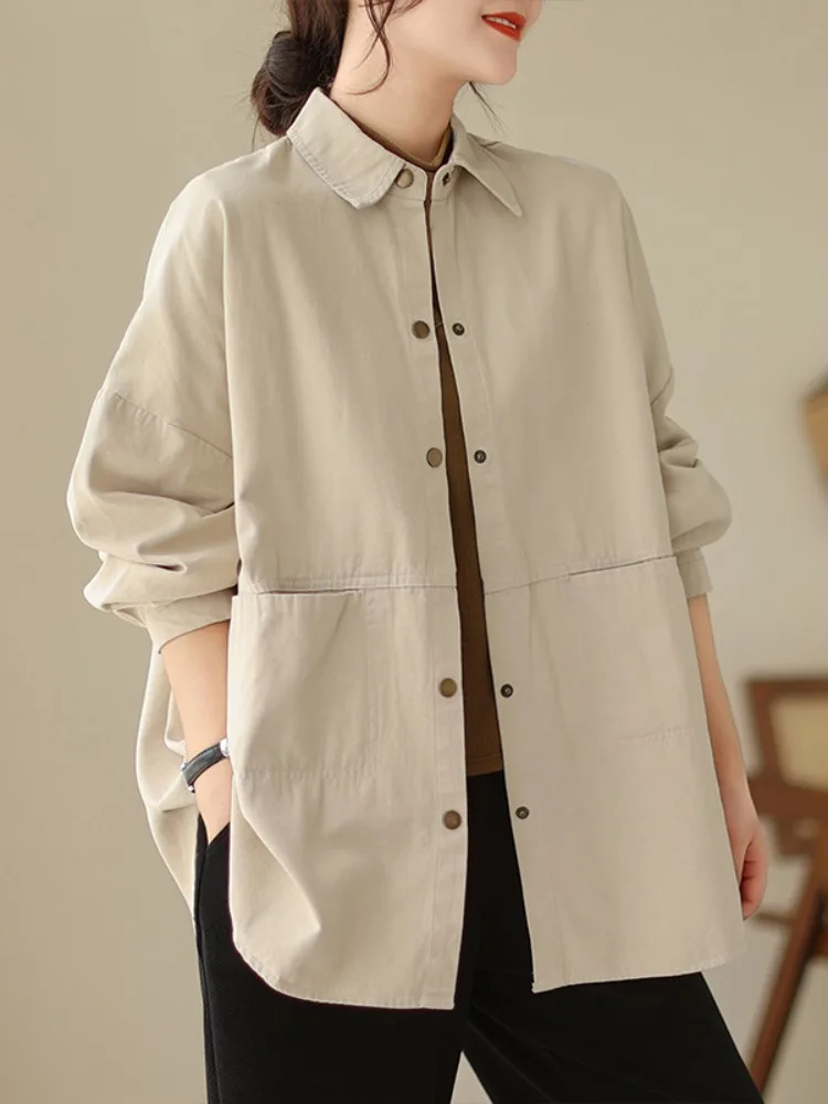 

Женский повседневный универсальный открытый кардиган из хлопка с эффектом похудения Long Sve irt Jaet, весенне-осенний топ из хлопка