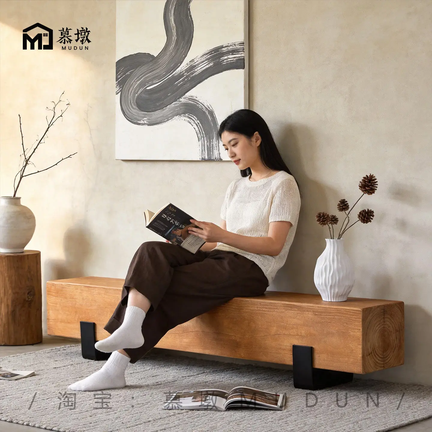 Solid wood bench - ideal for b&bs, hotels, lounges, tv consoles, and retail display (clothing stores)