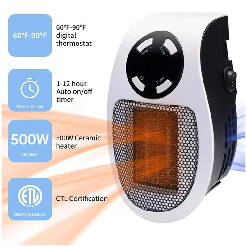 

ABJY-Ultra Air Heater, 2025 Upgraded Plug In Heater, Ultra Air Heater With Adjustable Thermostat Time And Led Display EU Plug