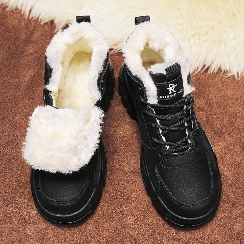 メンズワークブーツ冬の新しい暖かい豪華な滑り止めソフトソールカジュアルブーツファッションユースジョーカーハイトップ快適アウトドアスポーツブーツ