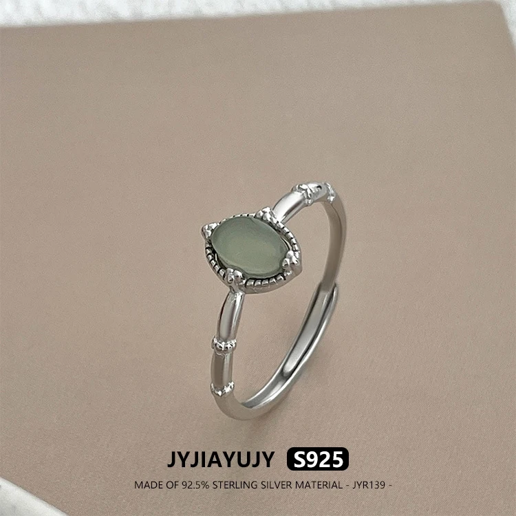 

JYJIAYUJY 100% Whole Original Sterling Silver S925 Adjustable Ring 8MM Elliptical Jade Fashion Jewelry Gift Daily JYR139