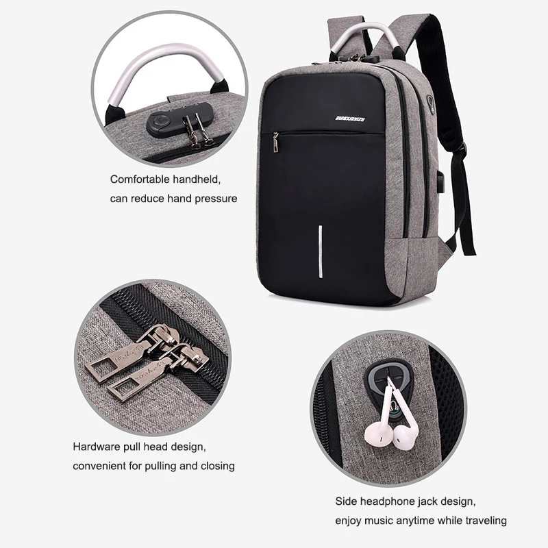 Geestock Anti Theft Coded Lock Backpack Business Laptop Bag USB Charging Port Men Women Travel Backpack Waterproof Schoolbag