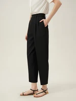 FSLE High Waisted Suit Pants Women's Summer Cropped Casual Pants Loose Slimming Tapered Women Blue Black Pants 24FS12101