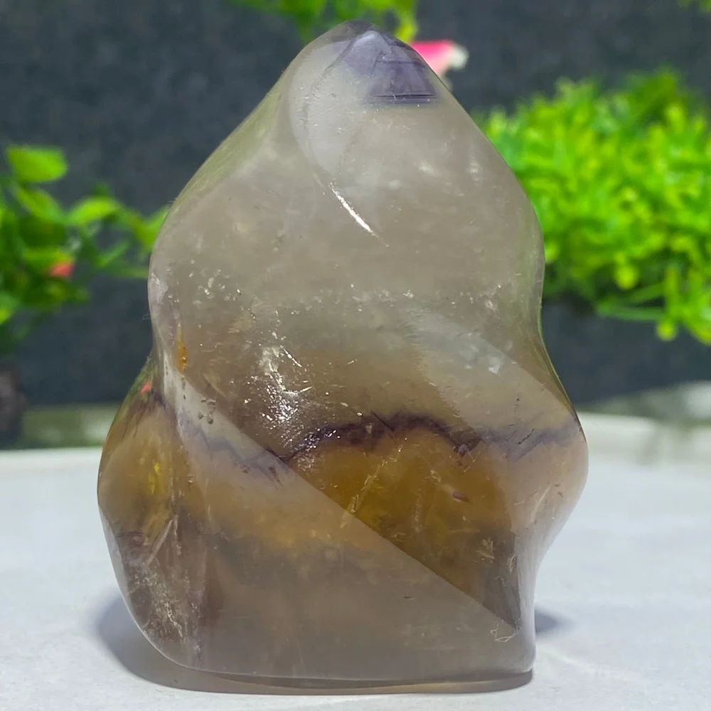 Colorful Striped Fluorite Crystal Torch Gemstone Wand Reiki Energy Witchcraft Gift Raw Mineral Specimen Flame Sculpture