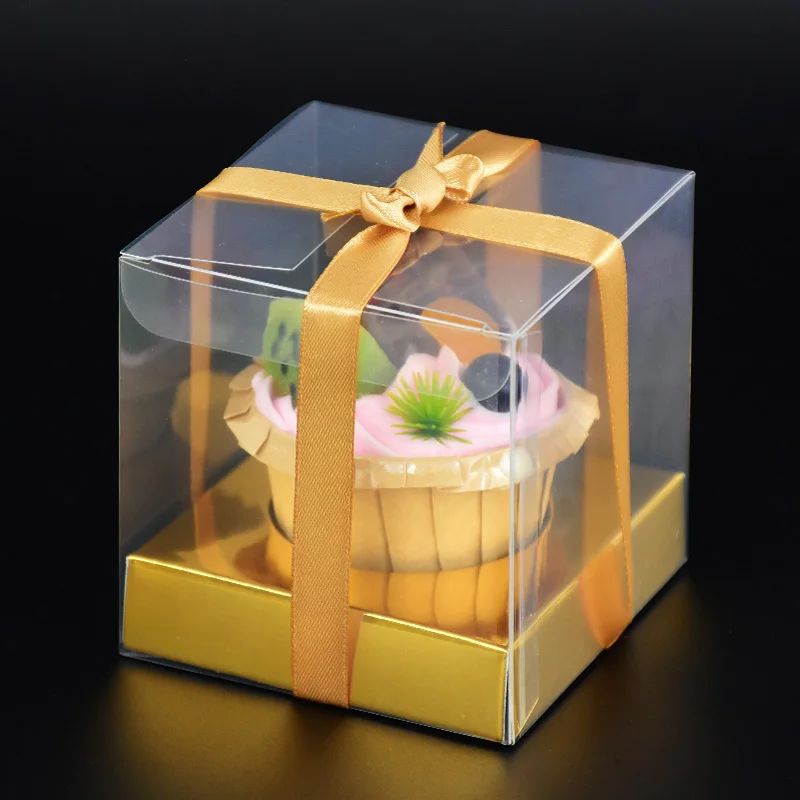 5/10pcs Gold Clear Plastic Cupcake Box Cake Biscuit Candy Packaging Box Container Wedding Party Favors Cupcake Gift Box Supplies