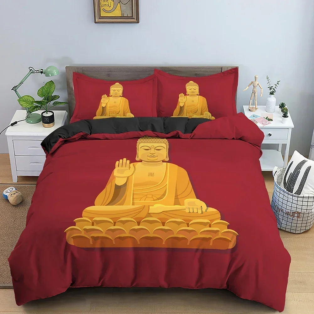 Buddha Statue Buddhism Comfortable Duvet Quilt Cover Pillowcase Bedding Set Children Bedroom Decoration Home Textile