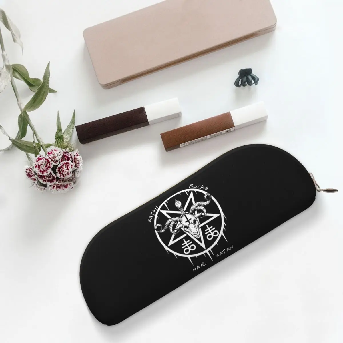 HAIL SATAN SATAN ROCKS Estuches para lápices ocultos sabánicos divertidos Portalápices Caja para bolígrafos de gran capacidad Bolsa para lápices para estudiantes Escuela