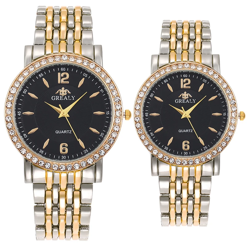 طقم سوار كاجوال للرجال بسوار فولاذي للنساء، ساعة كوارتز للزوجين بمقياس رقمي بسيط ومتعدد الاستخدامات