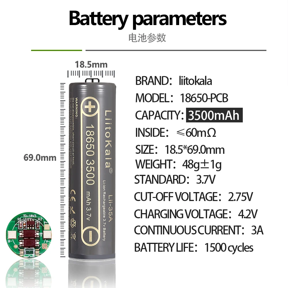 1-20PCS LiitoKala Lii-35A with PCB 100% Original 3.7v 3500mah 18650 Lithium Rechargeable Battery For Flashlight batteries+box