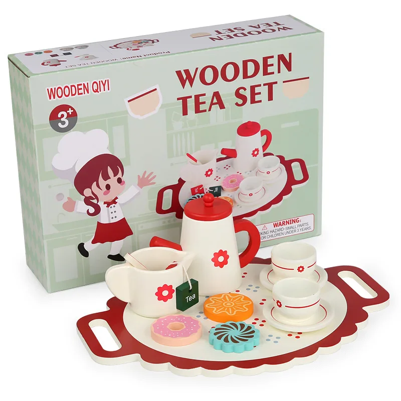 Wooden Simulation Afternoon Tea Dessert Tableware Set, Pretend Play House, Cozinha Brinquedos, Brinquedos clássicos para o presente de aniversário de 6 anos