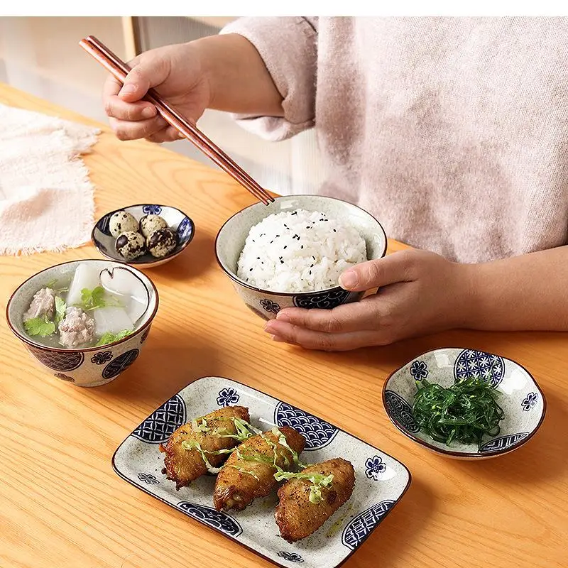 Kitchen Supplies Dinnerware Set Ceramic Dinner Plates Household Rice Bowl Japanese Retro Dishes and Sets Gift Package