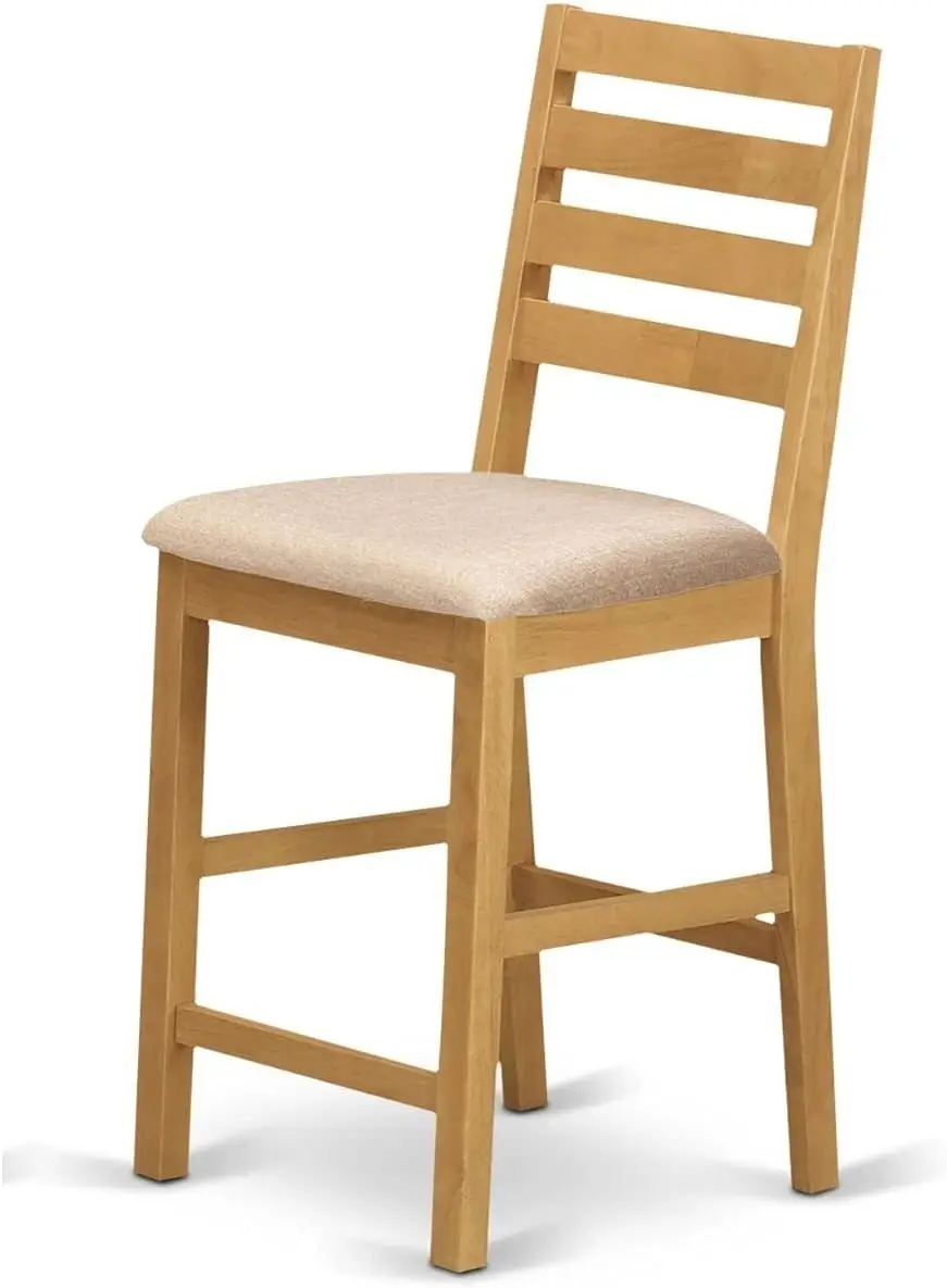 مقاعد للبار بارتفاع عداد المقهى CFS-OAK-C - كراسي خشبية منجدة من قماش الكتان، مجموعة من 2، بلوط