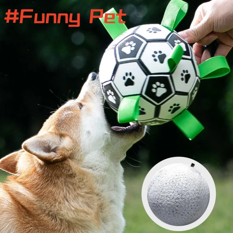 Imagem -04 - Cão Jogar Bola de Futebol ao ar Livre Brinquedo Engraçado Nylon Mordendo Brinquedo Alta Repercussão Resiliência Borracha Interatividade Jogar Trem Correndo Bolas Pet