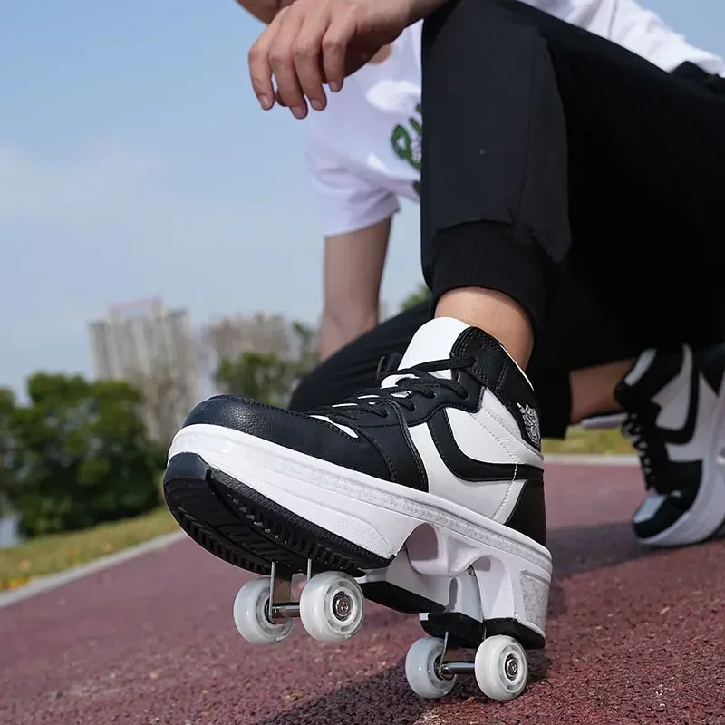 NEW children's sports roller skates deformation shoes 4 four-wheeled roller skates adult runaway shoes student deformation wheel