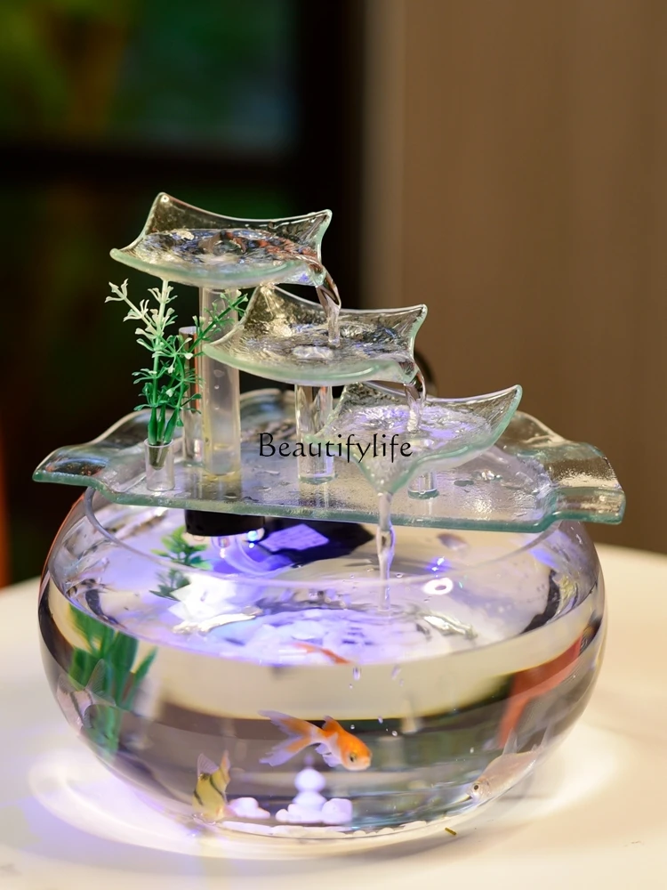 Creative Desktop Small Glass Household Fish Tank Water Purifier Fountain Living Room TV Cabinet Decoration Decoration