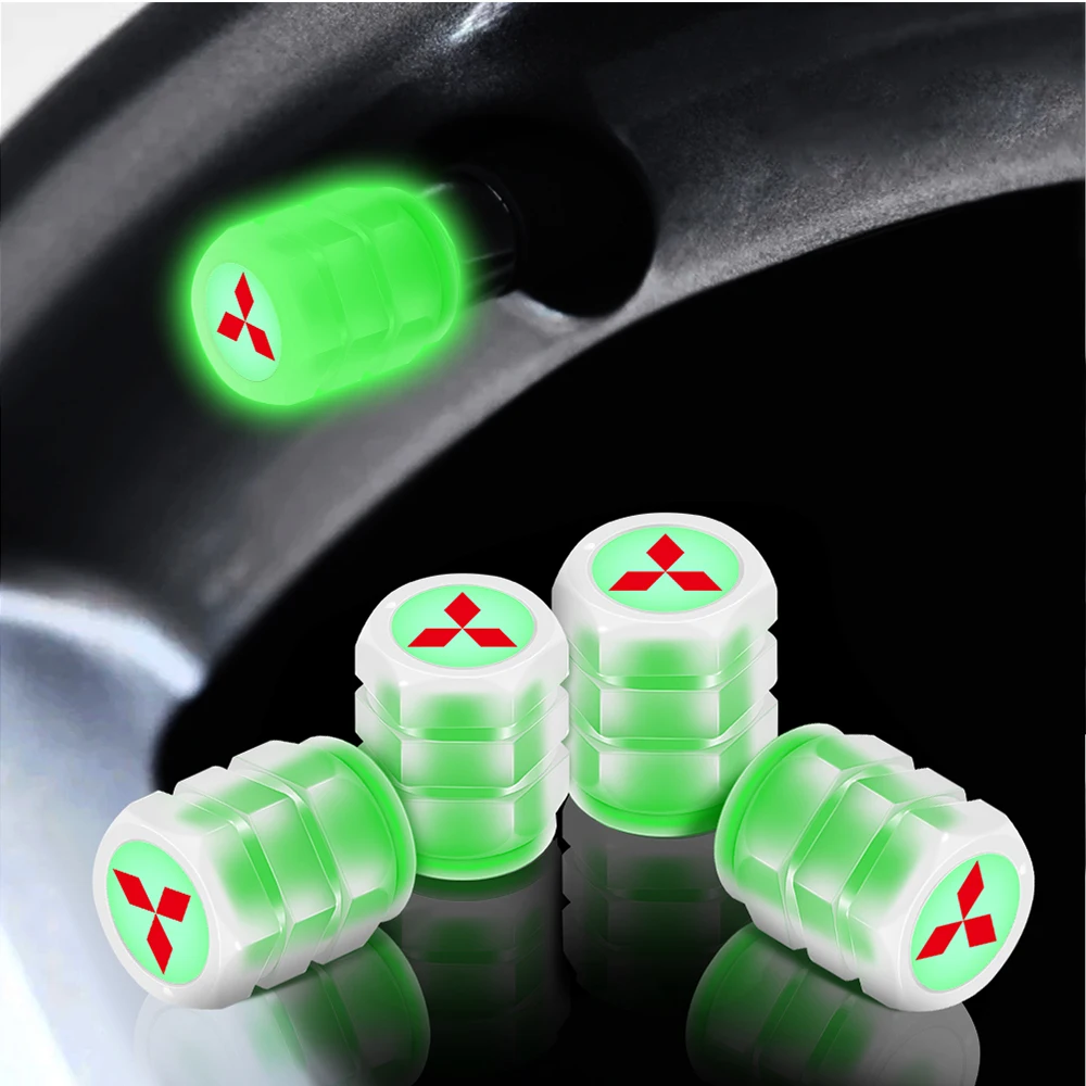 4Pcs Car Tire Valve Caps Fluorescent Luminous Valve Stem Covers Badge For Mitsubishi Lancer Asx Outlander Pajero L200 Mirage