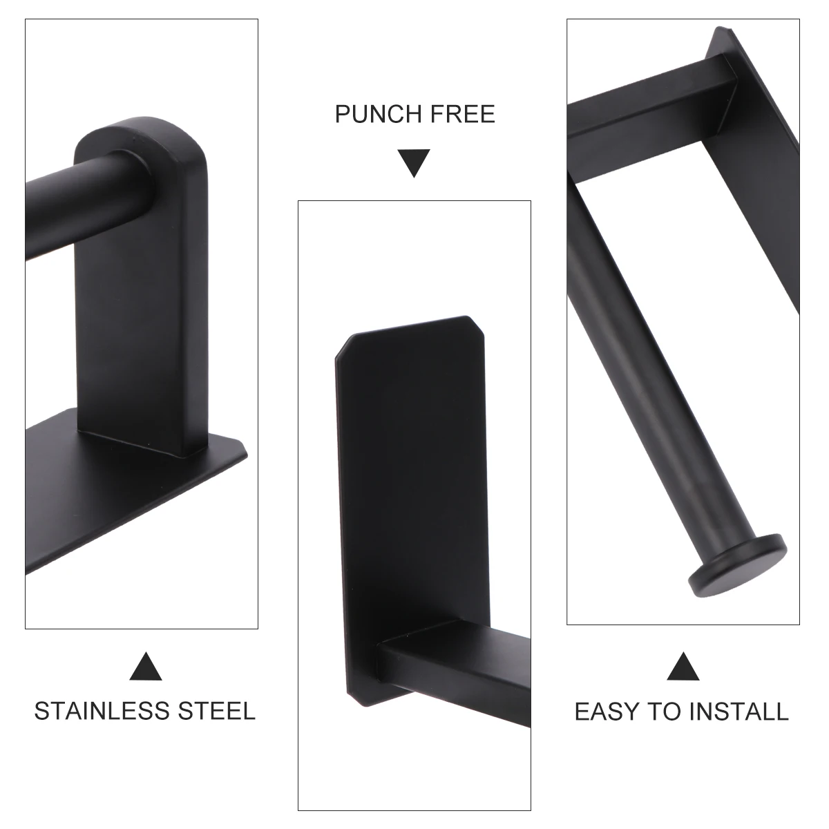 

Stainless Steel Toilet Mounted No Hole Easy Install Waterproof Adhesive Black Tissue Holder For Bathroom Hotel
