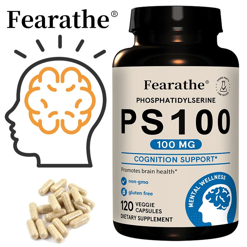 Fearathe PS100 Fosphatidilserina - Salud del cerebro y del sistema nervioso, mantiene la función celular saludable, sin gluten, sin OGM