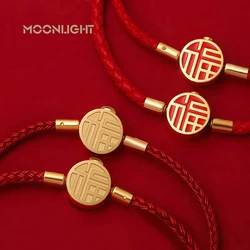 MOONLIGHT Genuine Braided Leather Bracelet for Woman High Quality Classic Red Good Lucky Blessed Bracelet Female Jewelry Gifts
