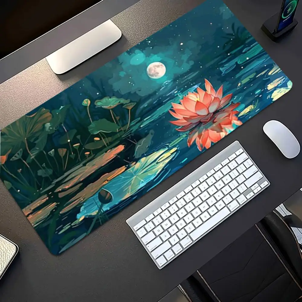 Dark Lotus Flower Large Extended Gaming Mouse Pad Non Slip Desk Mat Floral Keyboard Mousepad For Laptop Desktop Office Workspace