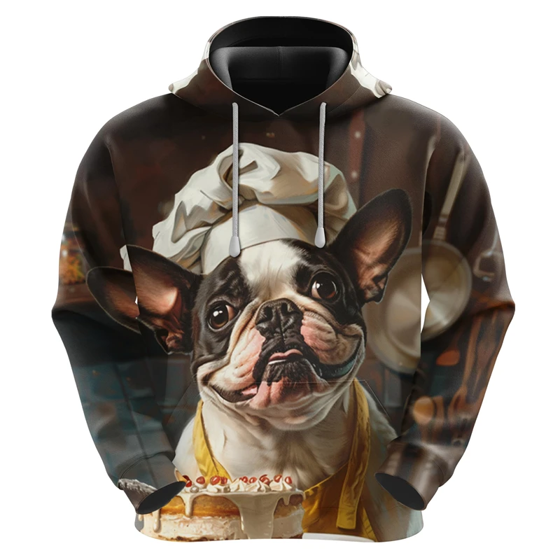 Cute Pastry Chef Dog Graphic Sweatshirts Funny Baking Cake Design Hoodies For Men Clothes Corgi Chihuahua Husky Pullovers Unisex