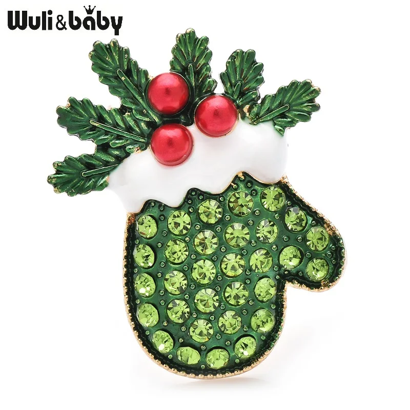 

Wuli&baby Lovely Christmas Gloves Brooches For Women Shining Winter New Year Gloves Party Brooch Pins Gifts