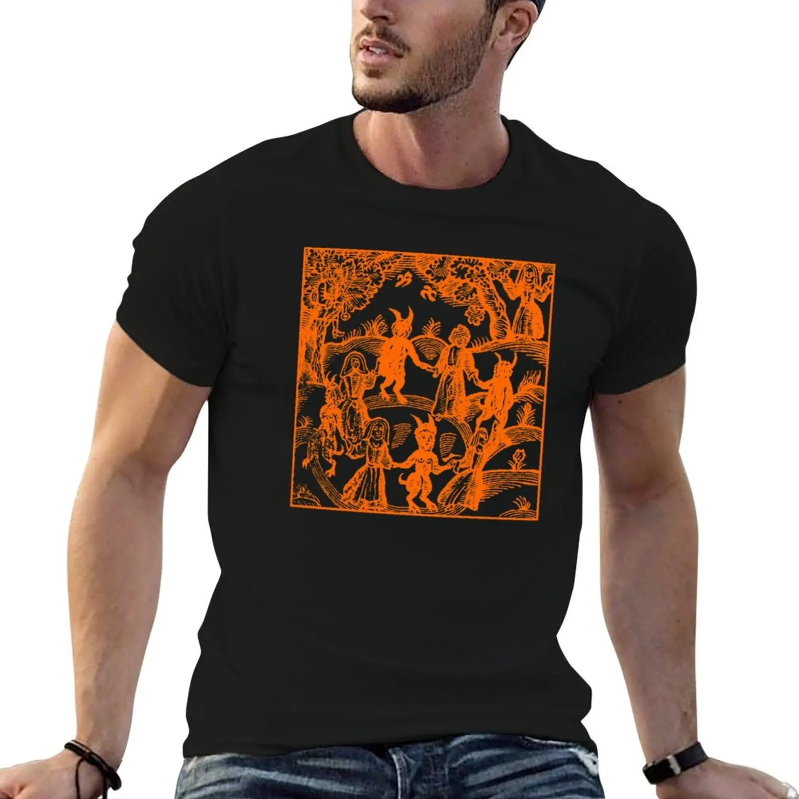 Dance with the Orange Devil (on blue) T-Shirt customs blacks t shirts men