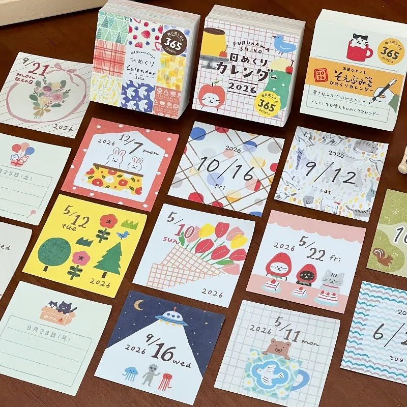 2026 Mini Cute Calendar Illustration Tearable Calendar Japanese Style Daily Tear Off Plan Paper Notebook Office School Supplies