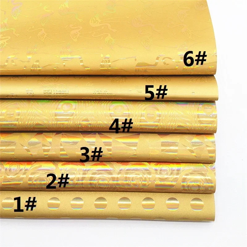 Gold Faux Leather sheets Roses Peacock Tails Dots Butterflies Iridescent Synthetic Leather Fabric for DIY Craft 8.2