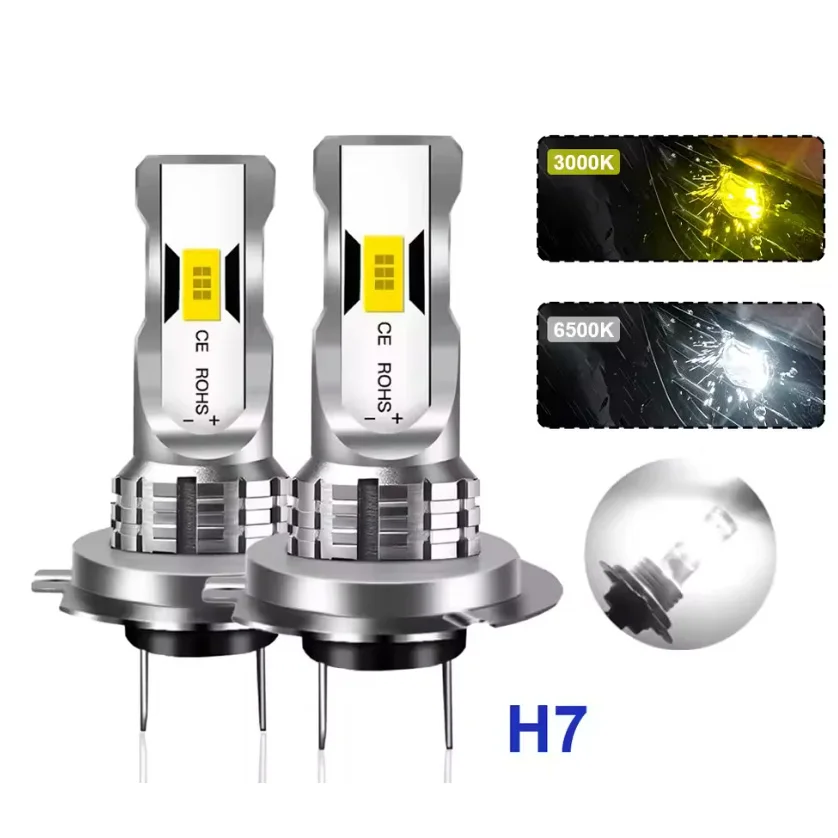 2Pcs CSP LED H7 Car Headlight Bulbs H11 H4 H11 H1 H3 Plug&Play Auto Headlamp White Yellow Blue Car Day Running Light Accessories