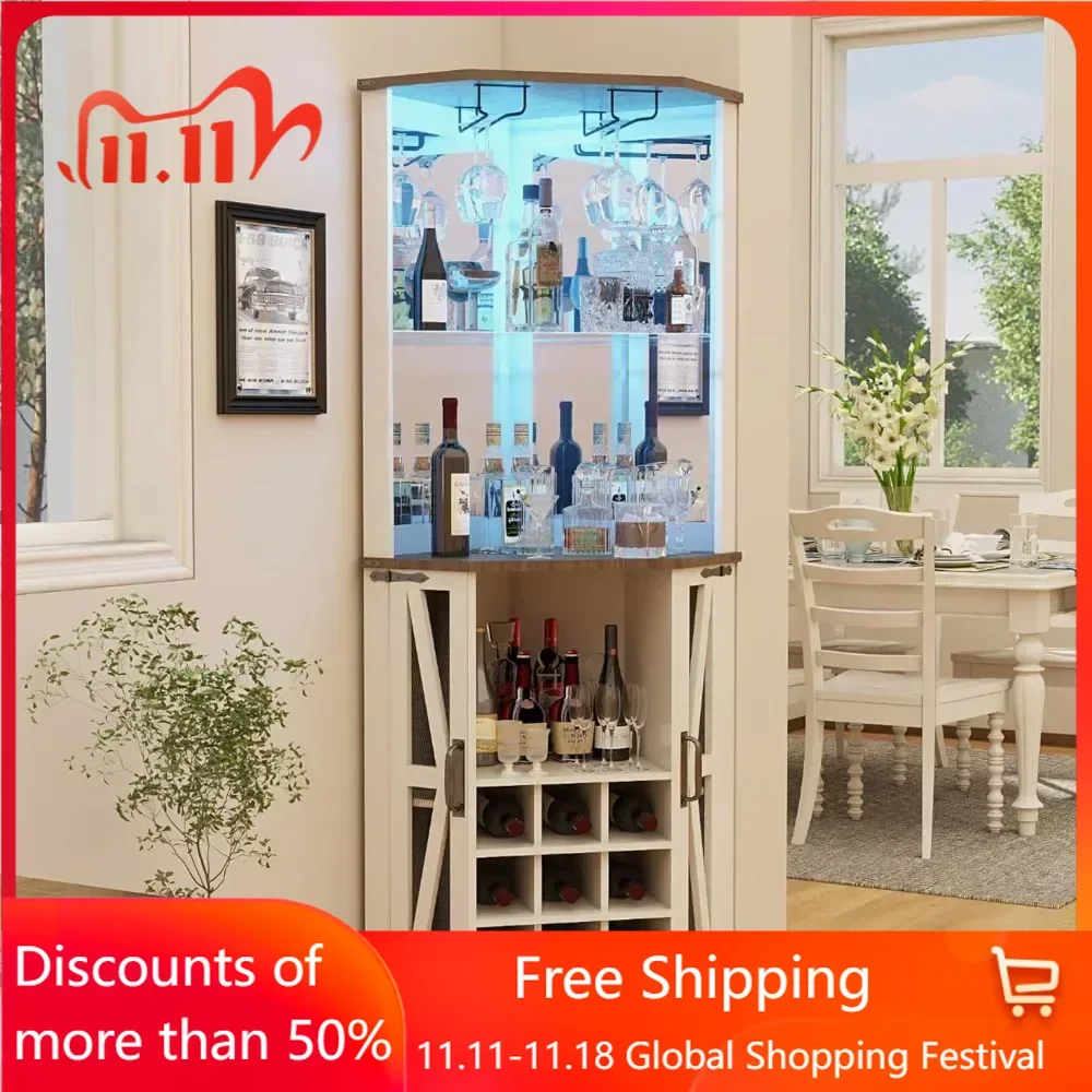 Bar Cabinet, Tall Liquor Cabinet Coffee Bar Cabinet for Home, Display Cabinet Hutch Corner Wine Rack Home Bar Furniture