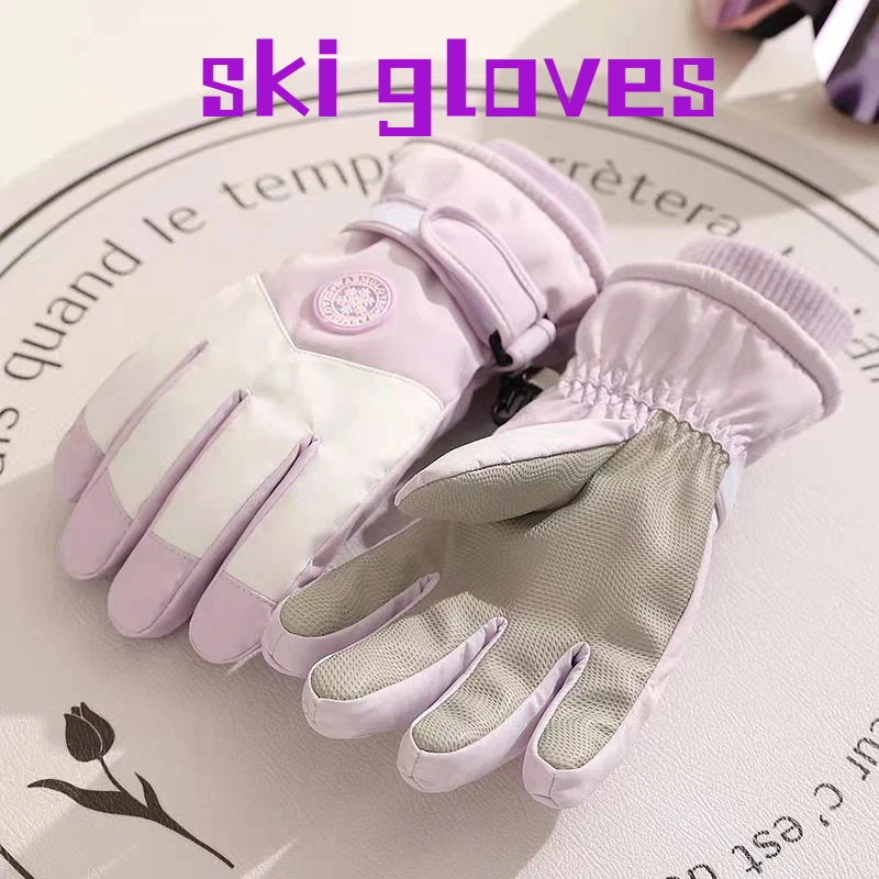 

2025 Winter Snowboard Ski Gloves PU Leather Non-slip Touch Screen Waterproof Motorcycle Cycling Fleece Warm Riding Gloves