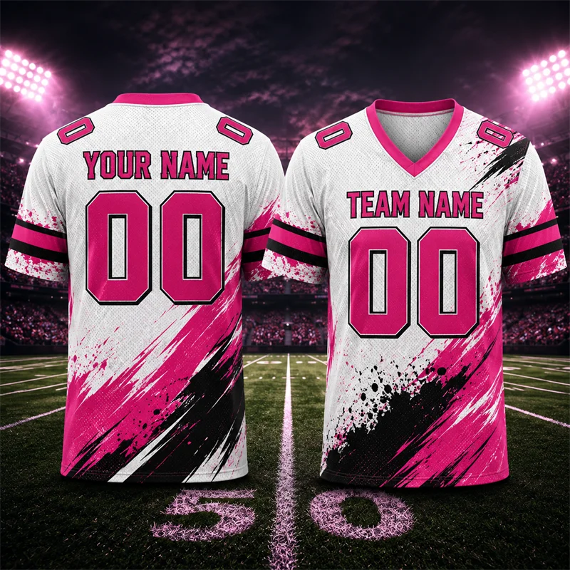 Retro Mens Football Jersey Fashion Summer Custom Name Team Name Number V Neck Rugby T Shirts Loose Quick Dry Sports Tees Tops