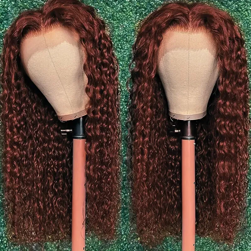 36Inch 13x6 Transparent Lace Front Wigs Reddish Brown Kinky Curly Human Hair Wig 13x4 HD Deep Wave Lace Frontal Wigs Copper Red