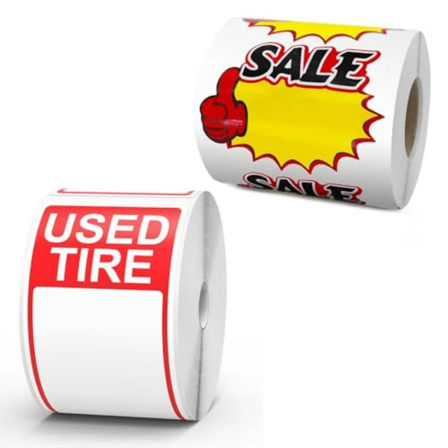 

500 Starburst Sale Price Stickers and 400 Used Tire Labels Waterproof Writable Inventory Tags for Business Store Warehouse Auto