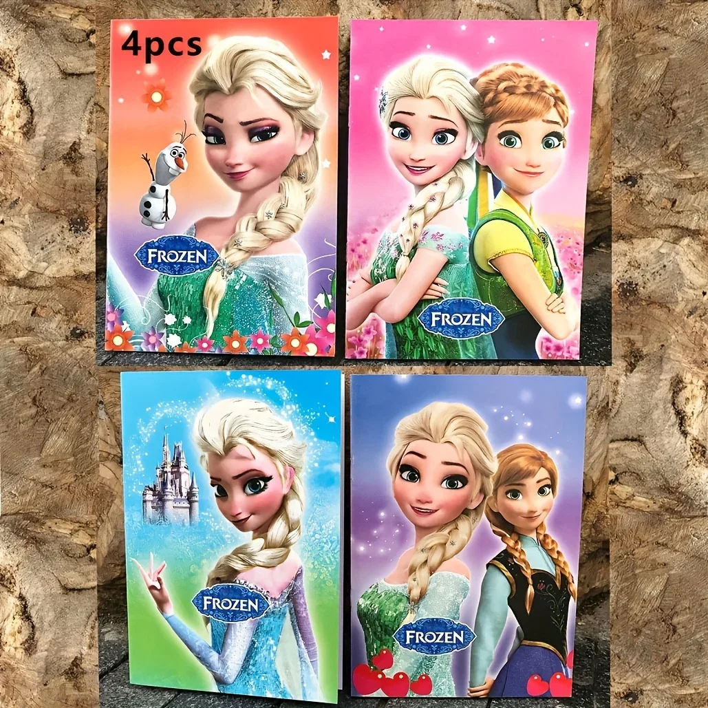 4Pcs Disney Frozen Elsa Anna Princess Notebook Set, Cute Cartoon Notepad, Portable Journal Diary for Kids Girls