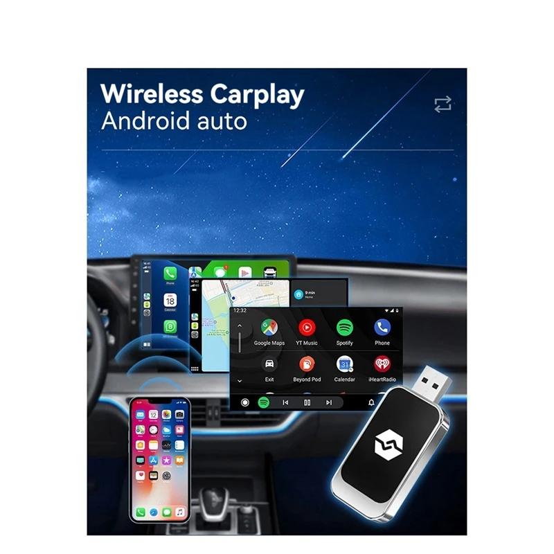 USB 2-In-1 Wireless Carplay Android Auto Adapter Wireless Car Adapter Convert Wired Android Auto To Wireless