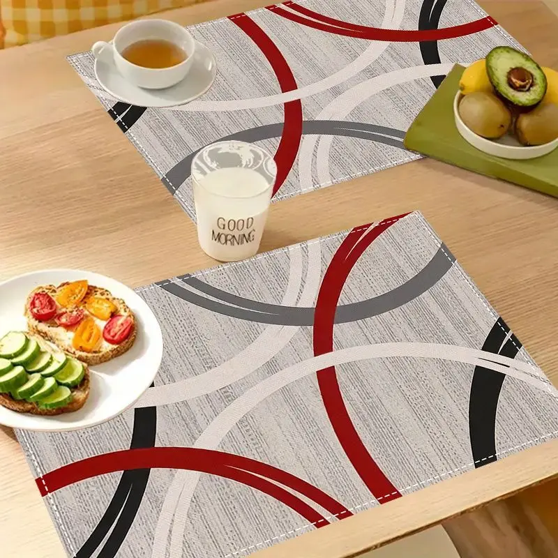VIKAMA 2/4/6Pcs Modern Abstract Placemats Red Grey Black Curve Geometric Print Washable Dining Table Mats Home Decor - view 3